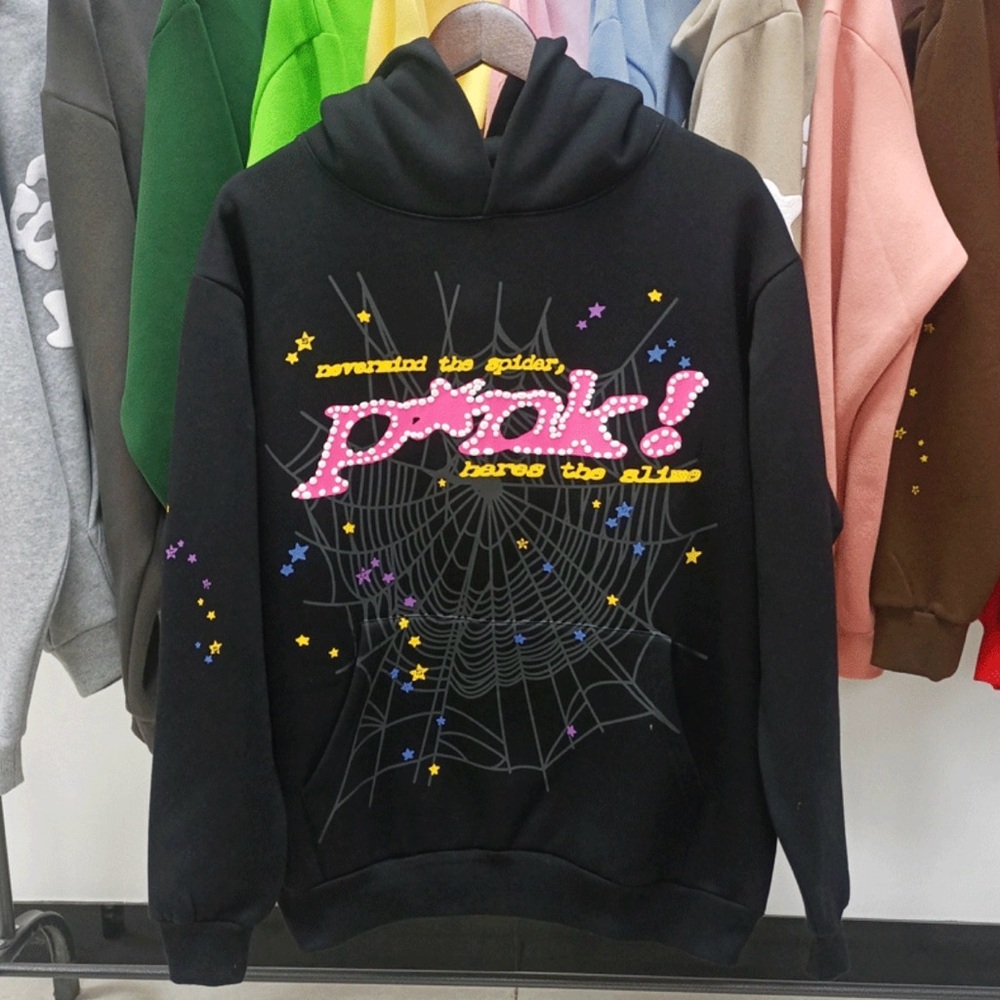Black pink Hoodie with Spider Web and Star Design